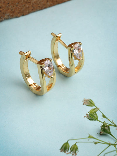 Scintillare By Sukkhi Attractive Gold Plated Pear Shaped Austrian Cubic Zirconia Stone Studded Clip On Hoop Earrings for Women & Girls|Pair of 1|Jewellery Gifts for Wife Girlfriend Mother Sister|E107251