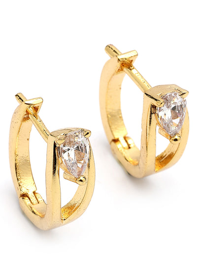 Scintillare By Sukkhi Attractive Gold Plated Pear Shaped Austrian Cubic Zirconia Stone Studded Clip On Hoop Earrings for Women & Girls|Pair of 1|Jewellery Gifts for Wife Girlfriend Mother Sister|E107251