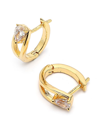 Scintillare By Sukkhi Attractive Gold Plated Pear Shaped Austrian Cubic Zirconia Stone Studded Clip On Hoop Earrings for Women & Girls|Pair of 1|Jewellery Gifts for Wife Girlfriend Mother Sister|E107251