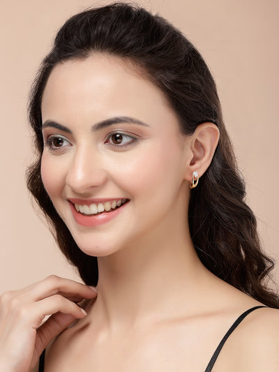 Scintillare By Sukkhi Attractive Gold Plated Pear Shaped Austrian Cubic Zirconia Stone Studded Clip On Hoop Earrings for Women & Girls|Pair of 1|Jewellery Gifts for Wife Girlfriend Mother Sister|E107251