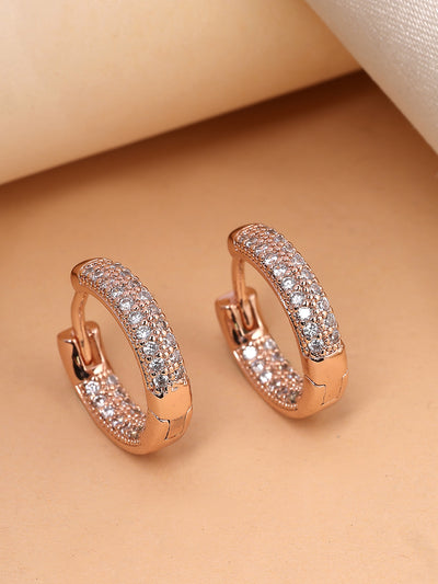 Scintillare By Sukkhi Charming 18k Rose Gold Plated Latest Fancy Stylish Copper Zircon Hoop Bali Earrings for Women & Girls|Pair of 1|Jewellery Gifts for Wife Girlfriend Mother Sister|E107254