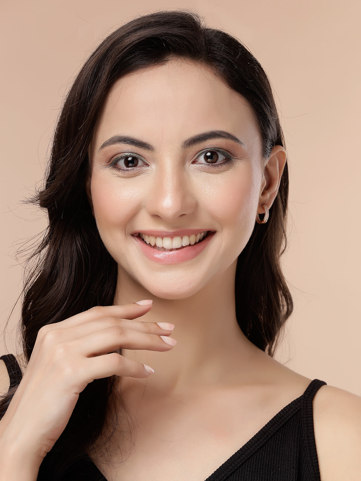 Scintillare By Sukkhi Charming 18k Rose Gold Plated Latest Fancy Stylish Copper Zircon Hoop Bali Earrings for Women & Girls|Pair of 1|Jewellery Gifts for Wife Girlfriend Mother Sister|E107254