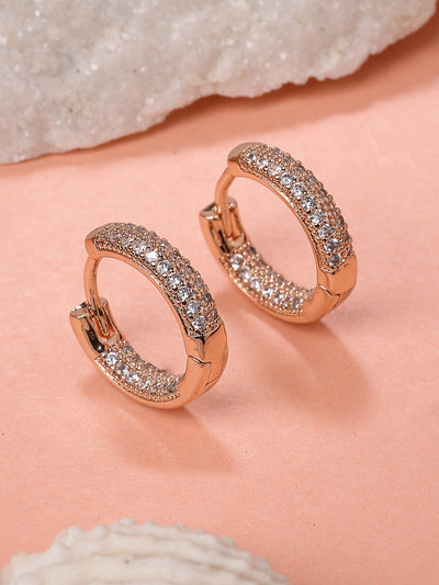 Scintillare By Sukkhi Charming 18k Rose Gold Plated Latest Fancy Stylish Copper Zircon Hoop Bali Earrings for Women & Girls|Pair of 1|Jewellery Gifts for Wife Girlfriend Mother Sister|E107254