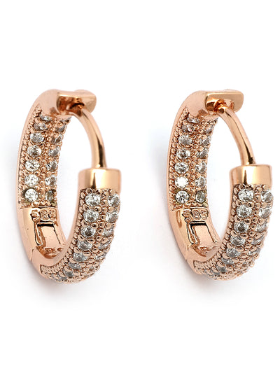 Scintillare By Sukkhi Charming 18k Rose Gold Plated Latest Fancy Stylish Copper Zircon Hoop Bali Earrings for Women & Girls|Pair of 1|Jewellery Gifts for Wife Girlfriend Mother Sister|E107254