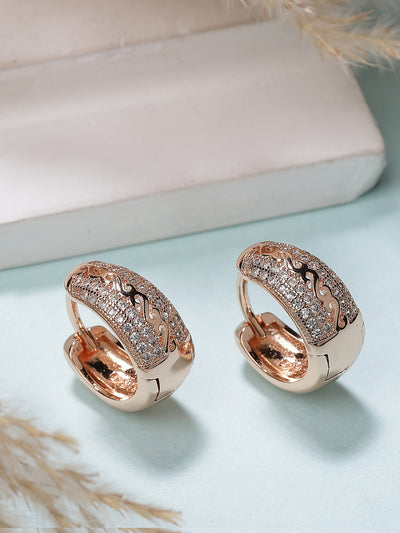 Scintillare By Sukkhi Creative Latest Stylish 18k Rose Gold Plated Crystal Diamond Hoop Bali Style Earrings for Women & Girls|Pair of 1|Jewellery Gifts for Wife Girlfriend Mother Sister|E107255