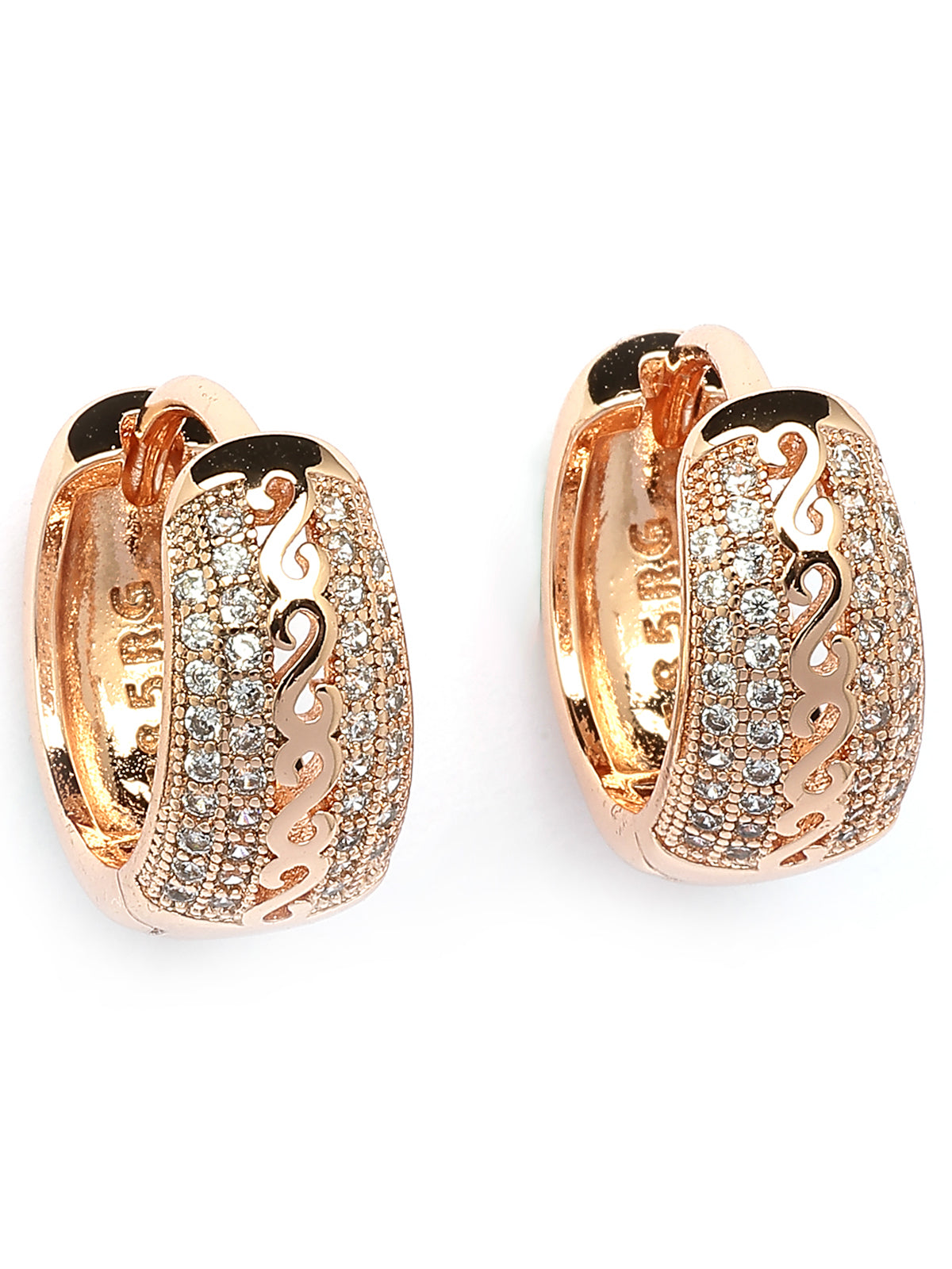 Scintillare By Sukkhi Creative Latest Stylish 18k Rose Gold Plated Crystal Diamond Hoop Bali Style Earrings for Women & Girls|Pair of 1|Jewellery Gifts for Wife Girlfriend Mother Sister|E107255