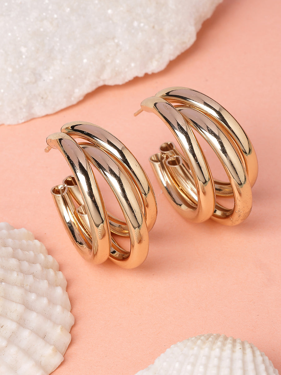 Scintillare By Sukkhi Western Fashionable Gold Plated Half Hoop Earrings for Women & Girls|Pair of 1|Jewellery Gifts for Wife Girlfriend Mother Sister|E107256