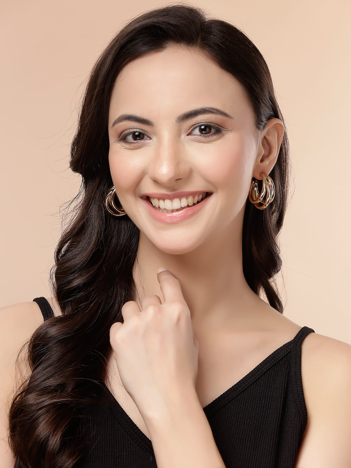 Scintillare By Sukkhi Western Fashionable Gold Plated Half Hoop Earrings for Women & Girls|Pair of 1|Jewellery Gifts for Wife Girlfriend Mother Sister|E107256