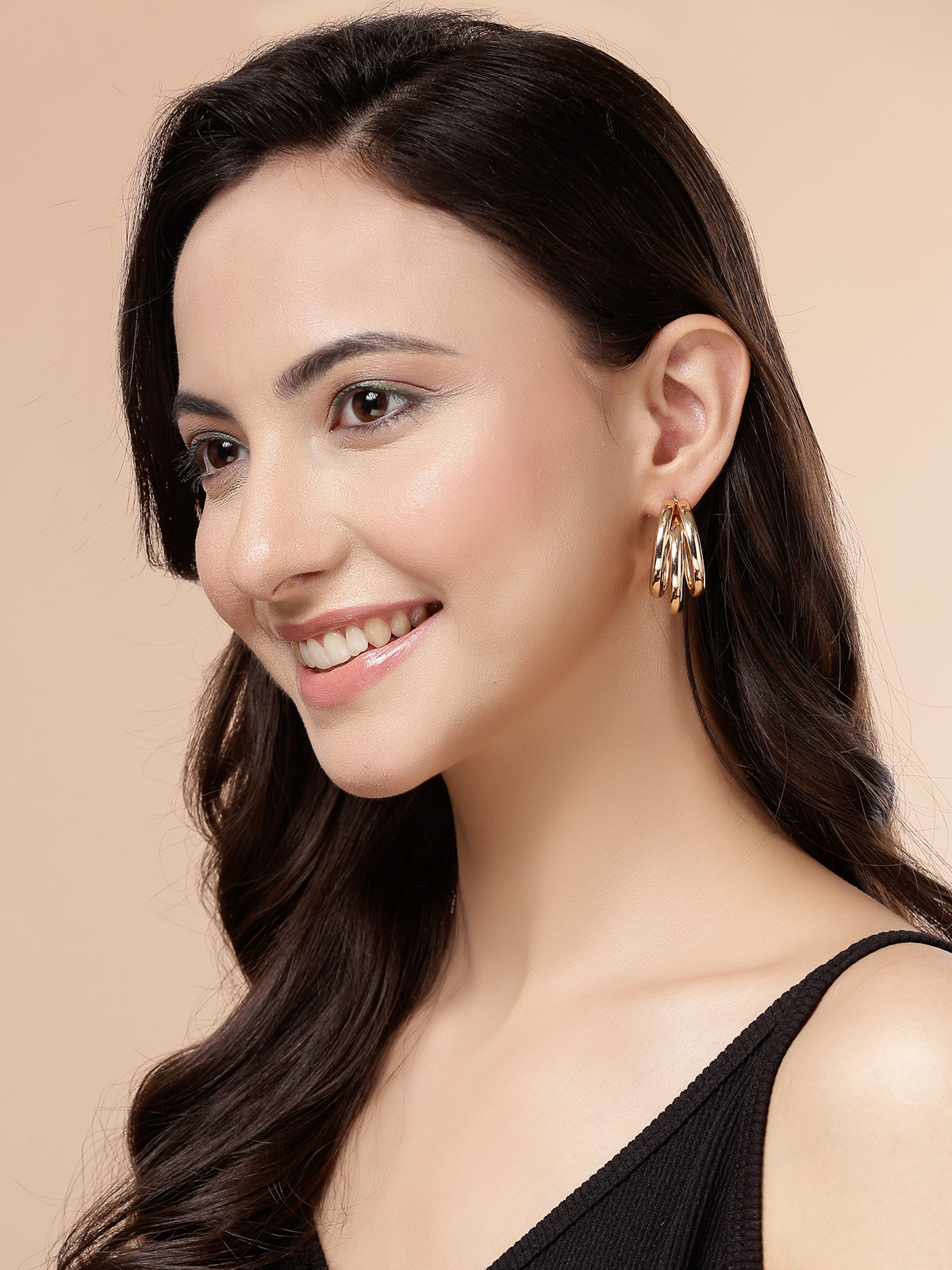 Scintillare By Sukkhi Western Fashionable Gold Plated Half Hoop Earrings for Women & Girls|Pair of 1|Jewellery Gifts for Wife Girlfriend Mother Sister|E107256