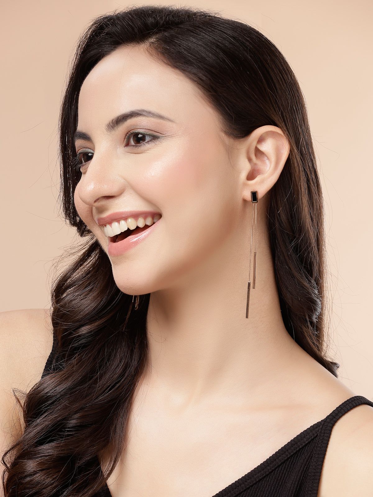 Scintillare By Sukkhi Splendid Gold Plated Latest Stylish Long Chain Dangler Black Earrings for Women & Girls|Stainless Steel|Jewellery Gift for Anniversary|E107260