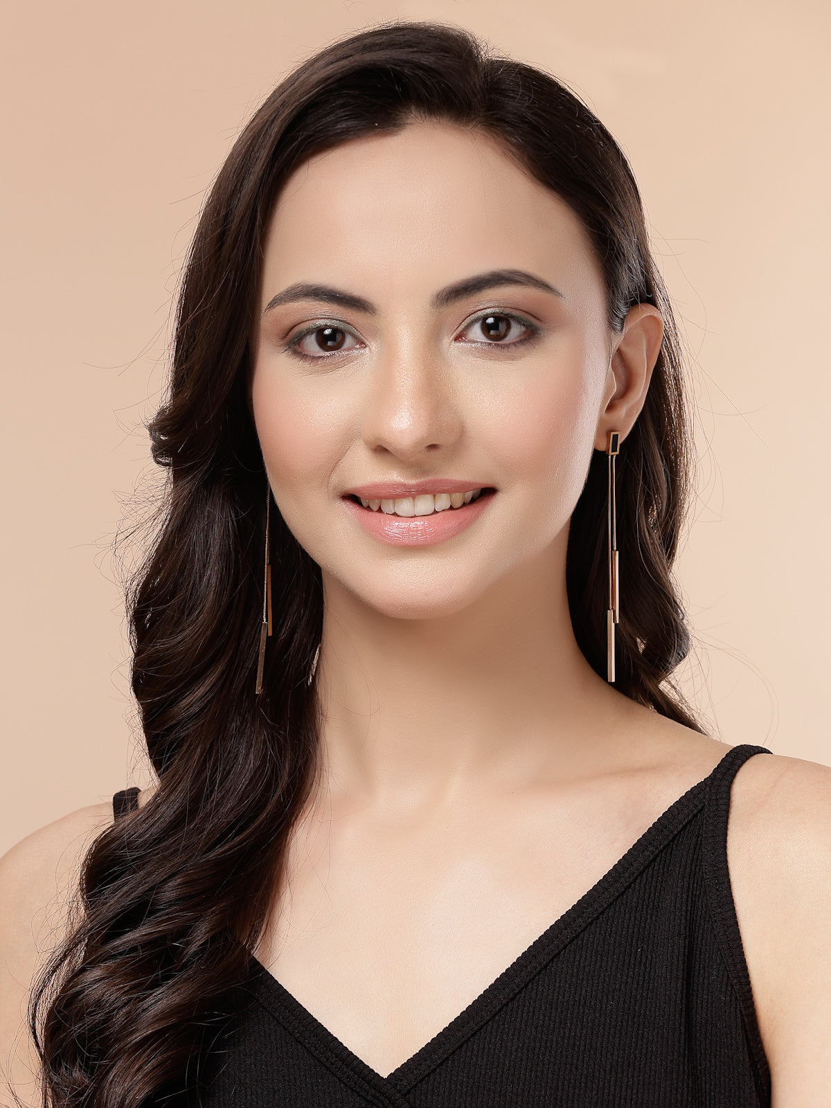 Scintillare By Sukkhi Splendid Gold Plated Latest Stylish Long Chain Dangler Black Earrings for Women & Girls|Stainless Steel|Jewellery Gift for Anniversary|E107260