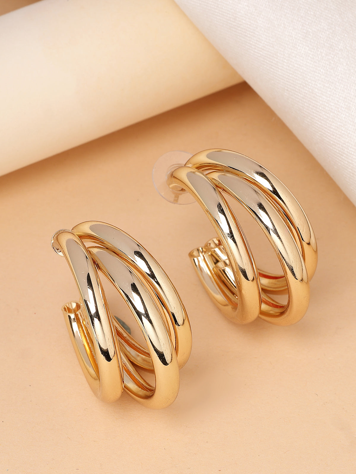 Scintillare By Sukkhi Western Fashionable Gold Plated Half Hoop Twisted Layered Hoop Earrings for Women & Girls|Birthday Gift for girls and women Anniversary Gift for Wife|E107261