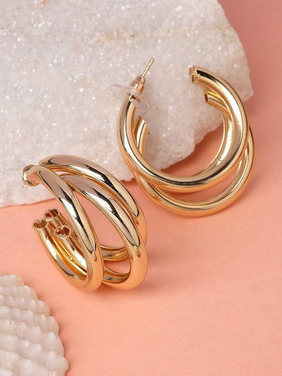 Scintillare By Sukkhi Western Fashionable Gold Plated Half Hoop Twisted Layered Hoop Earrings for Women & Girls|Birthday Gift for girls and women Anniversary Gift for Wife|E107261