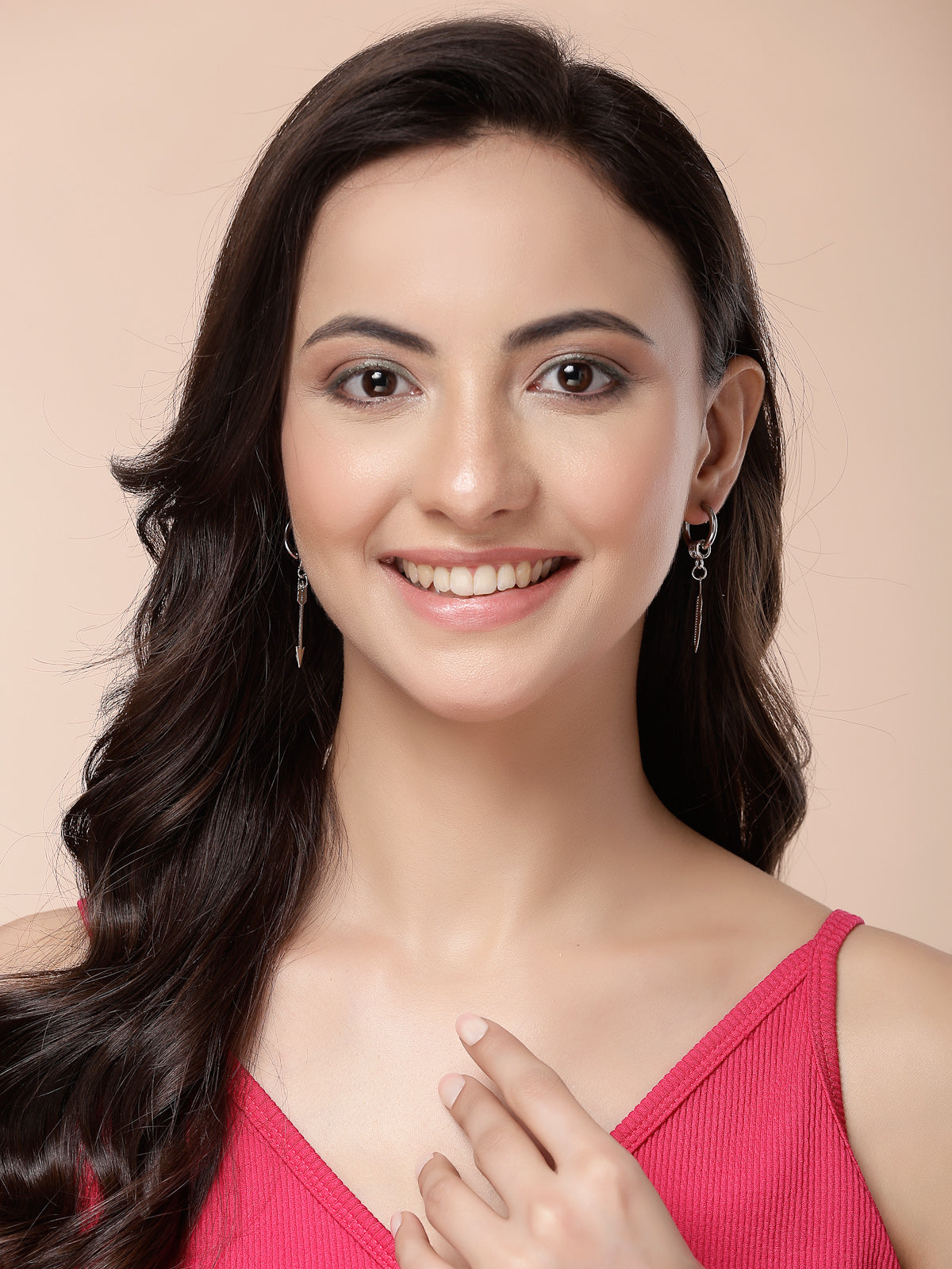 Scintillare By Sukkhi Creative Rhodium Plated Feather Long Chain punk Titanium Steel Piercing Dangle Hoop Earring for Men & Women Silver Stainless Steel Hoop Earrings|E107262