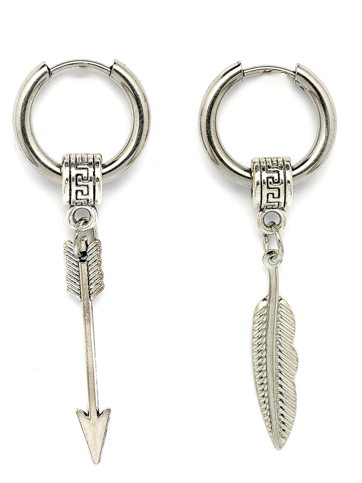 Scintillare By Sukkhi Creative Rhodium Plated Feather Long Chain punk Titanium Steel Piercing Dangle Hoop Earring for Men & Women Silver Stainless Steel Hoop Earrings|E107262