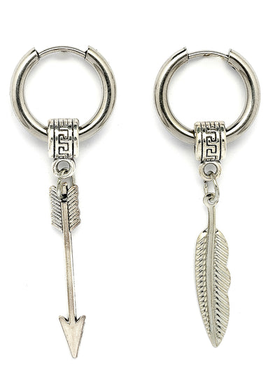 Scintillare By Sukkhi Creative Rhodium Plated Feather Long Chain punk Titanium Steel Piercing Dangle Hoop Earring for Men & Women Silver Stainless Steel Hoop Earrings|E107262