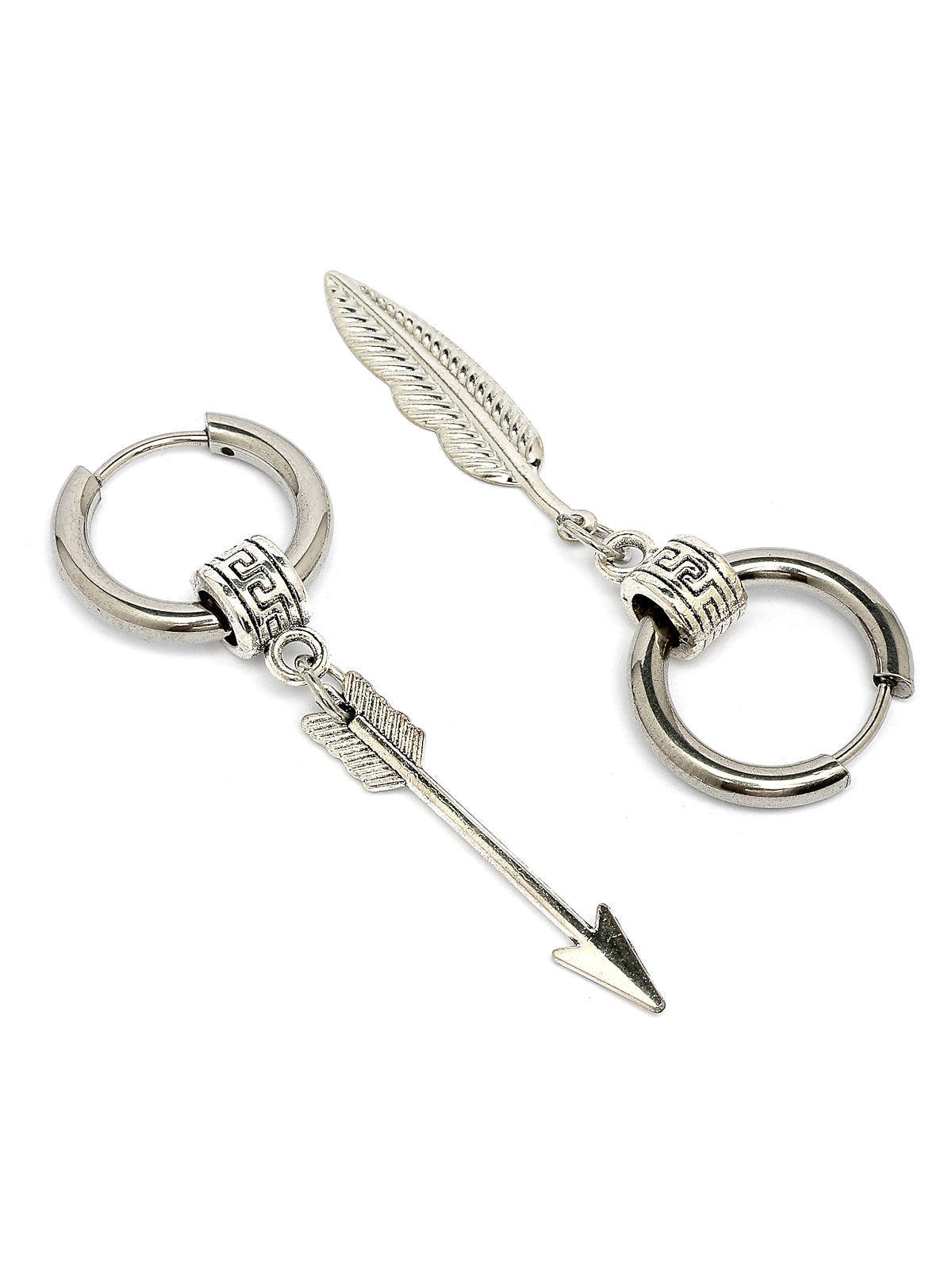 Scintillare By Sukkhi Creative Rhodium Plated Feather Long Chain punk Titanium Steel Piercing Dangle Hoop Earring for Men & Women Silver Stainless Steel Hoop Earrings|E107262