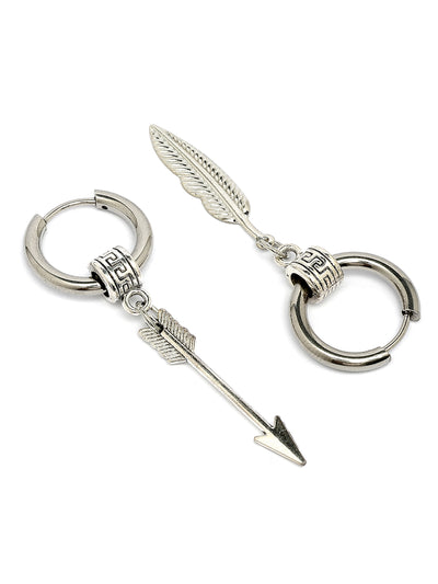 Scintillare By Sukkhi Creative Rhodium Plated Feather Long Chain punk Titanium Steel Piercing Dangle Hoop Earring for Men & Women Silver Stainless Steel Hoop Earrings|E107262