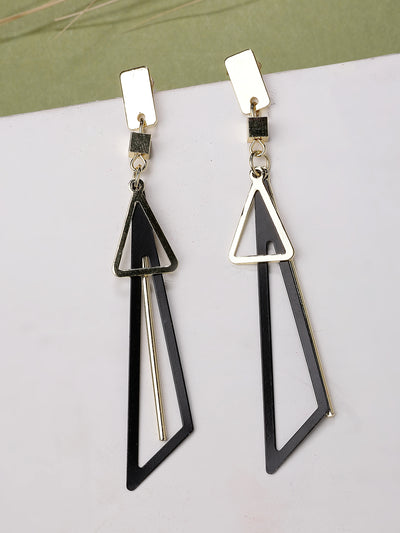 Scintillare By Sukkhi Most Beautiful Western Style Gold Plated Fancy Hollow Triangle Long Geometric Dangle Golden Black Earrings for Women & Girls|E107263