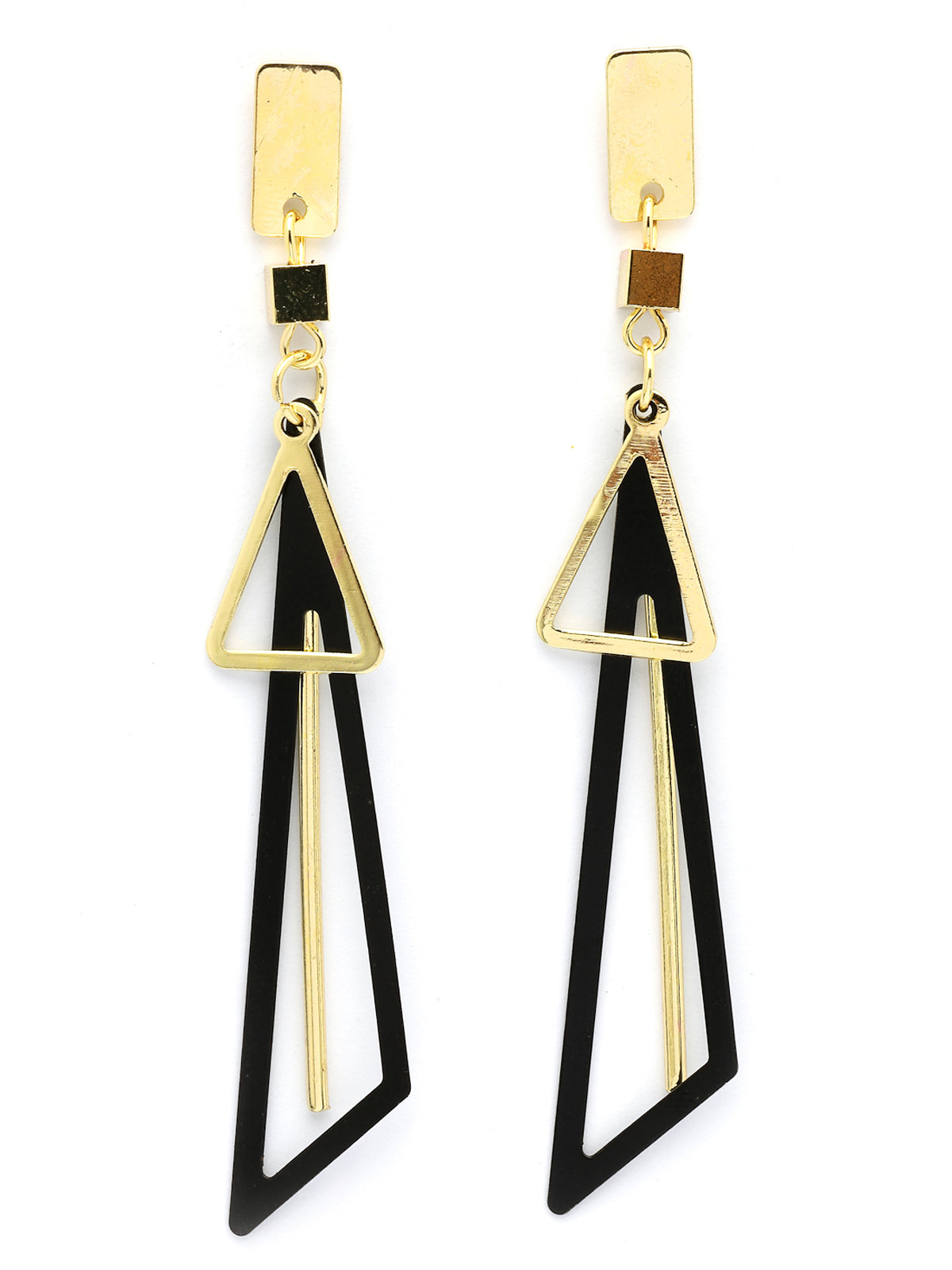 Scintillare By Sukkhi Most Beautiful Western Style Gold Plated Fancy Hollow Triangle Long Geometric Dangle Golden Black Earrings for Women & Girls|E107263