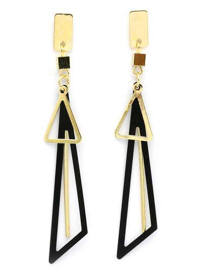 Scintillare By Sukkhi Most Beautiful Western Style Gold Plated Fancy Hollow Triangle Long Geometric Dangle Golden Black Earrings for Women & Girls|E107263