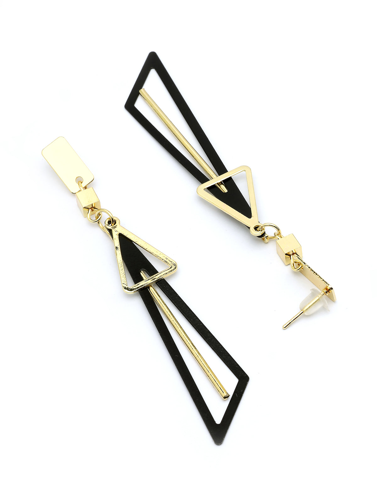 Scintillare By Sukkhi Most Beautiful Western Style Gold Plated Fancy Hollow Triangle Long Geometric Dangle Golden Black Earrings for Women & Girls|E107263