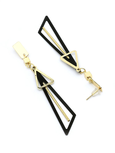 Scintillare By Sukkhi Most Beautiful Western Style Gold Plated Fancy Hollow Triangle Long Geometric Dangle Golden Black Earrings for Women & Girls|E107263