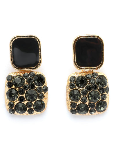 Scintillare By Sukkhi Square Shaped Crystal Diamond Studded Gold Tone Plated Black Drop Earrings for Women & Girls|Pair of 1|Jewellery Gifts for Wife Girlfriend Mother Sister|E107268