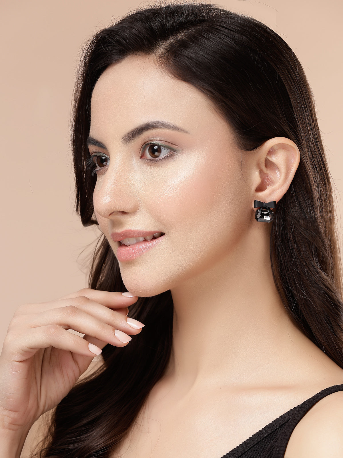 Scintillare By Sukkhi High-Class Rhodium Plated Crystal Stone Studded Bow Style Black Studs Drop Earrings for Women & Girls|Jewellery Pair of 1|Gifts for Wife Girlfriend Mother Sister|E107271