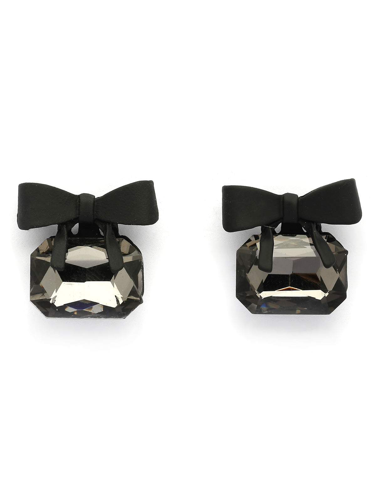 Scintillare By Sukkhi High-Class Rhodium Plated Crystal Stone Studded Bow Style Black Studs Drop Earrings for Women & Girls|Jewellery Pair of 1|Gifts for Wife Girlfriend Mother Sister|E107271
