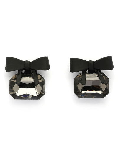 Scintillare By Sukkhi High-Class Rhodium Plated Crystal Stone Studded Bow Style Black Studs Drop Earrings for Women & Girls|Jewellery Pair of 1|Gifts for Wife Girlfriend Mother Sister|E107271