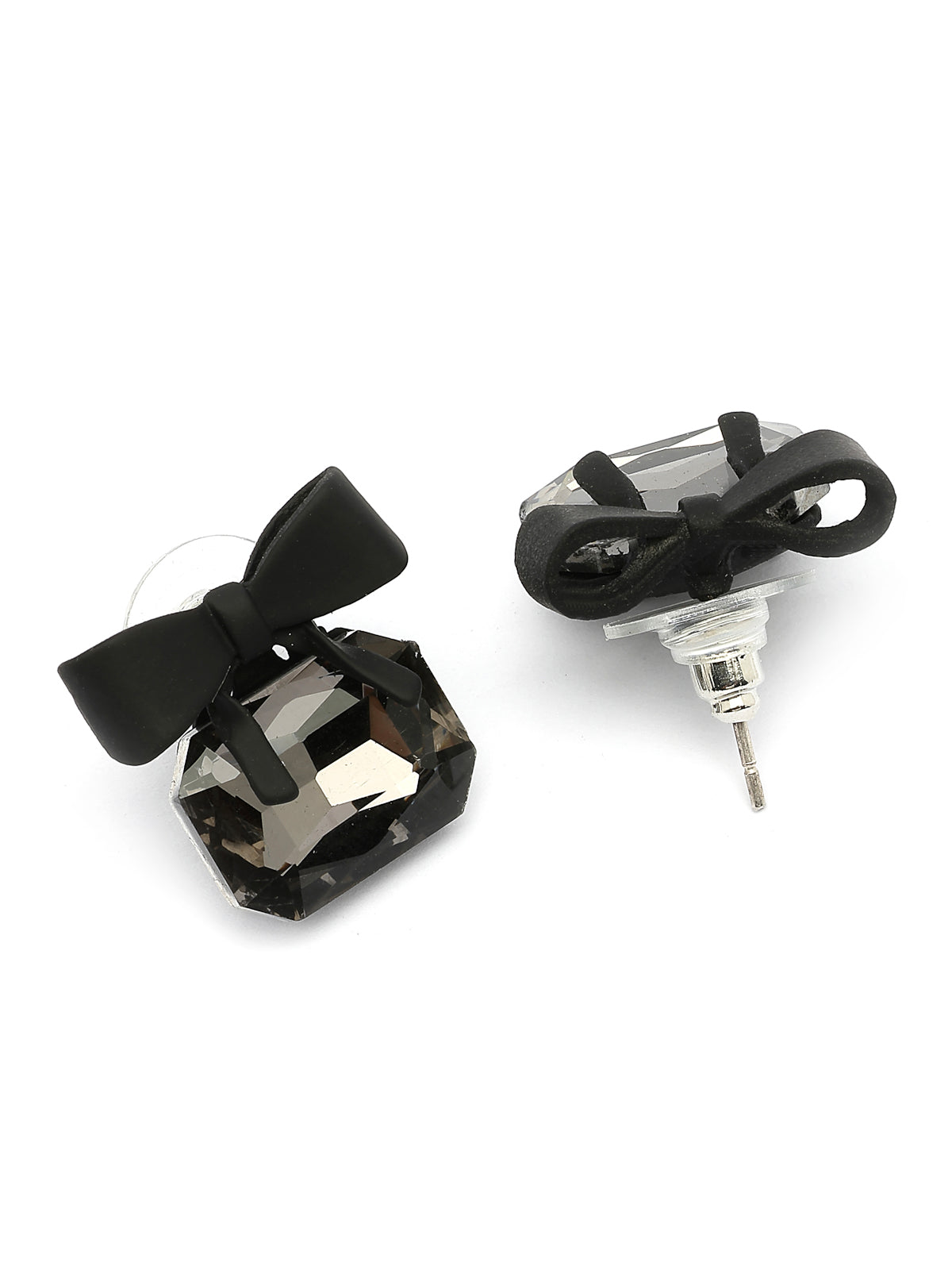 Scintillare By Sukkhi High-Class Rhodium Plated Crystal Stone Studded Bow Style Black Studs Drop Earrings for Women & Girls|Jewellery Pair of 1|Gifts for Wife Girlfriend Mother Sister|E107271