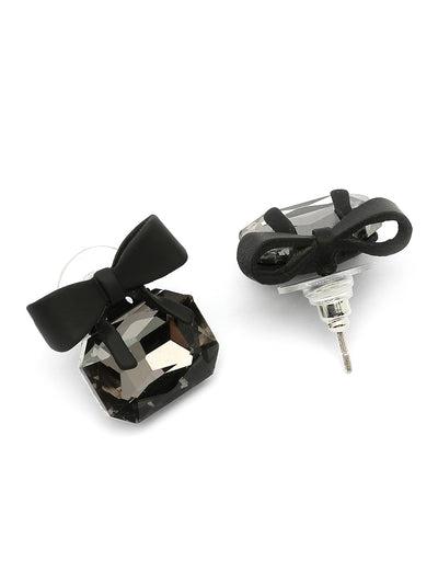 Scintillare By Sukkhi High-Class Rhodium Plated Crystal Stone Studded Bow Style Black Studs Drop Earrings for Women & Girls|Jewellery Pair of 1|Gifts for Wife Girlfriend Mother Sister|E107271