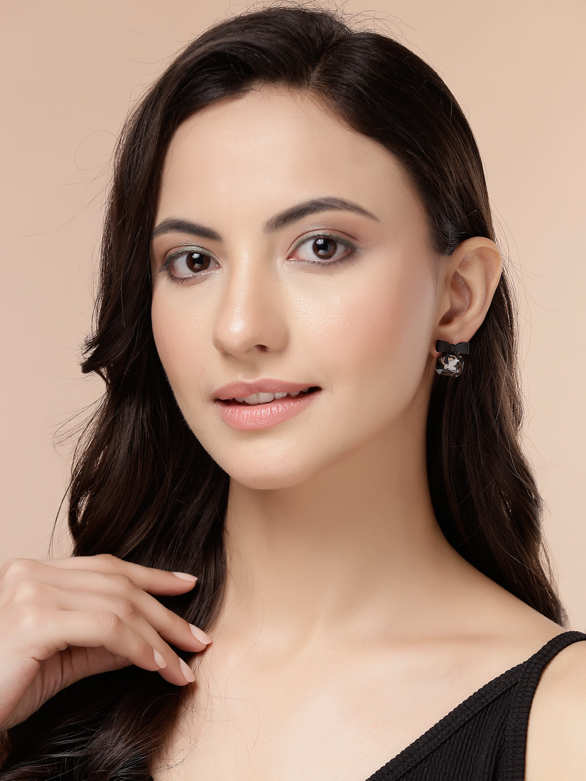 Scintillare By Sukkhi High-Class Rhodium Plated Crystal Stone Studded Bow Style Black Studs Drop Earrings for Women & Girls|Jewellery Pair of 1|Gifts for Wife Girlfriend Mother Sister|E107271