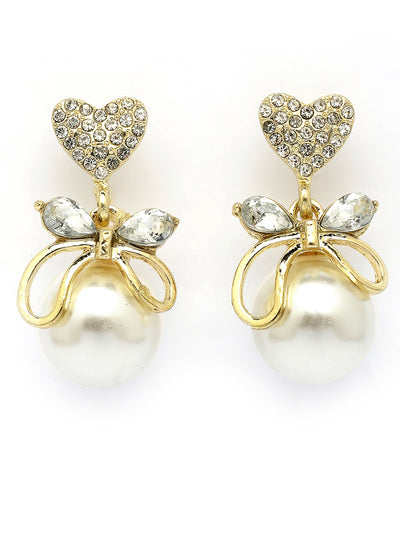 Scintillare By Sukkhi Bewitching Stylish Gold Plated AD & Pearl Studded Butterfly  Hearted White Drop Studs Earrings for Women & Girls|Pair of 1|Jewellery Gifts for Wife Girlfriend Mother Sister|E107274