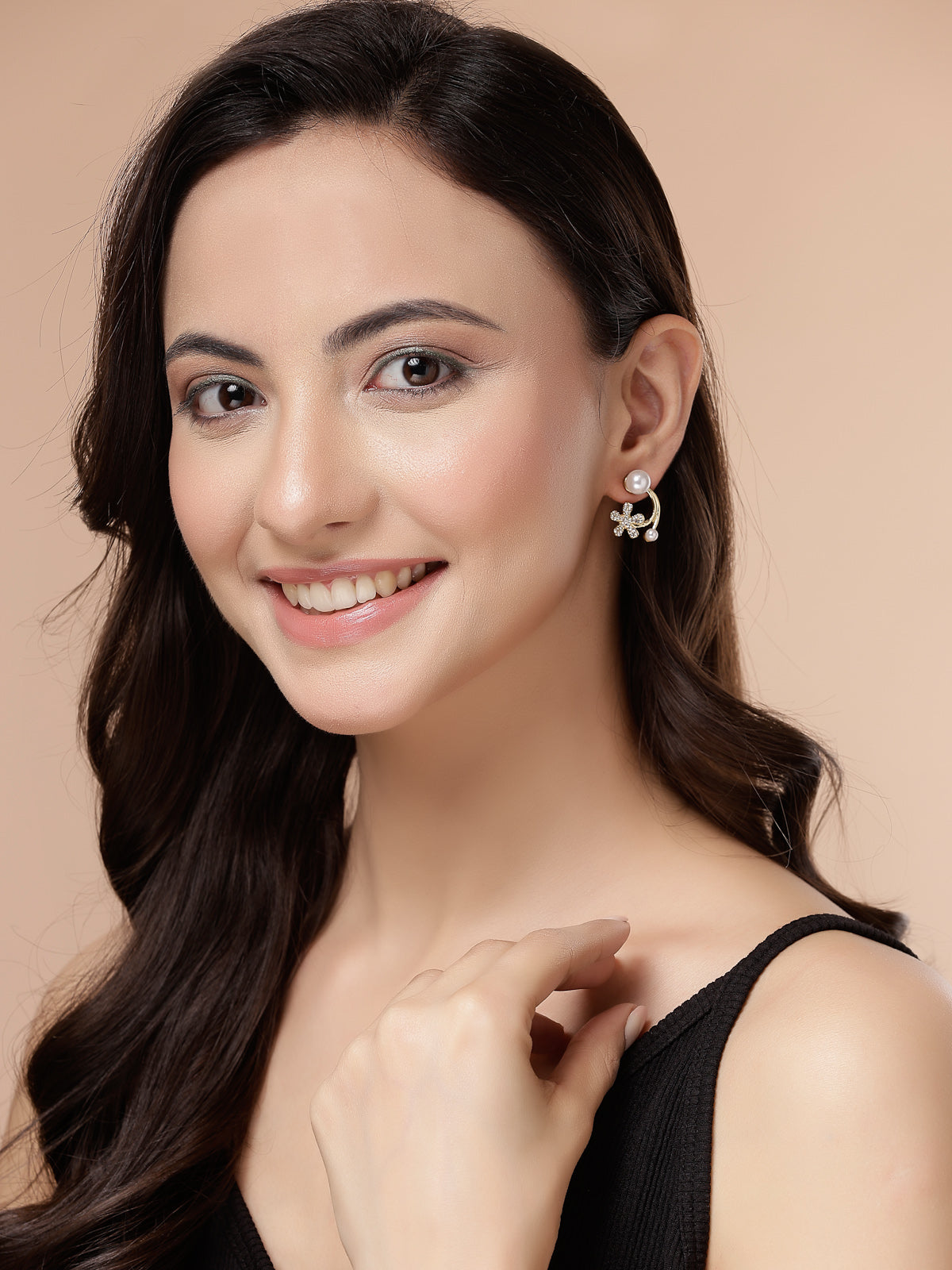 Scintillare By Sukkhi Beautiful Mini Floral Shaped Latest Stylish Gold Plated Crystal Diamond Pearls Studded White Earrings for Women & Girls|E107279