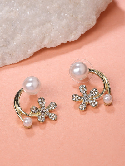 Scintillare By Sukkhi Beautiful Mini Floral Shaped Latest Stylish Gold Plated Crystal Diamond Pearls Studded White Earrings for Women & Girls|E107279