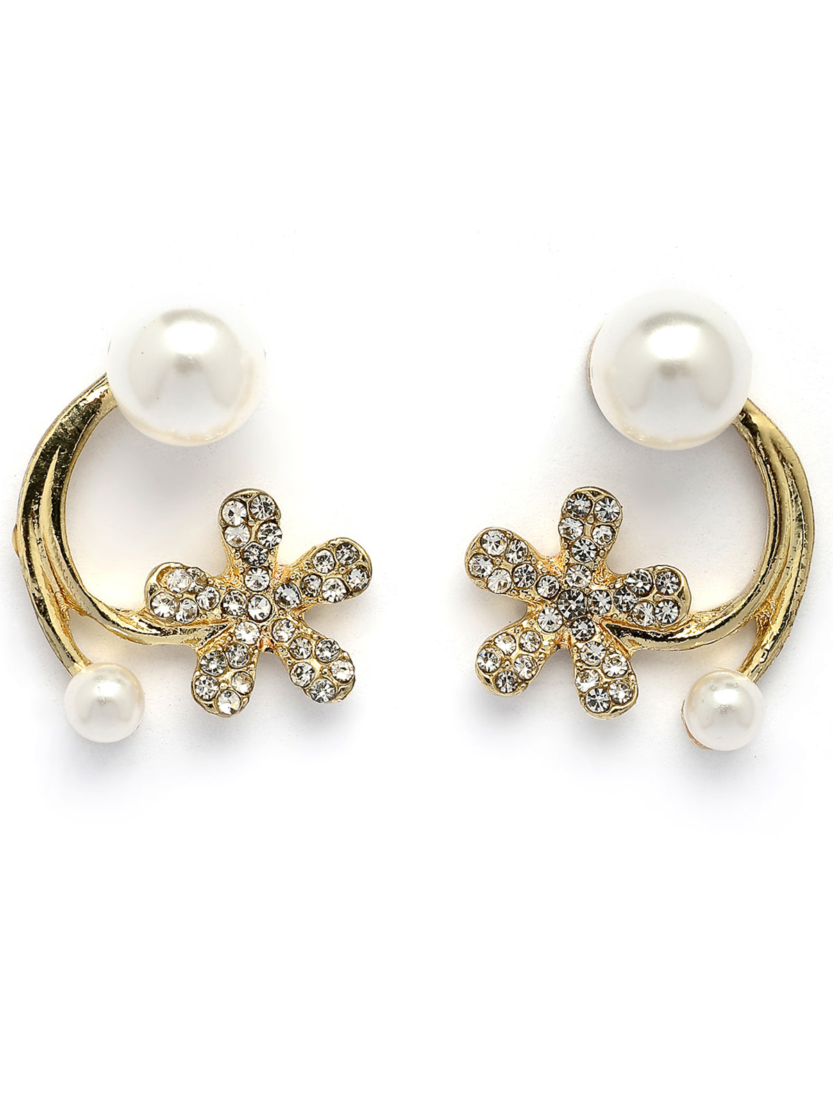 Scintillare By Sukkhi Beautiful Mini Floral Shaped Latest Stylish Gold Plated Crystal Diamond Pearls Studded White Earrings for Women & Girls|E107279