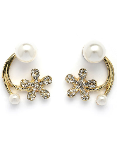 Scintillare By Sukkhi Beautiful Mini Floral Shaped Latest Stylish Gold Plated Crystal Diamond Pearls Studded White Earrings for Women & Girls|E107279