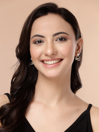 Scintillare By Sukkhi Beautiful Mini Floral Shaped Latest Stylish Gold Plated Crystal Diamond Pearls Studded White Earrings for Women & Girls|E107279