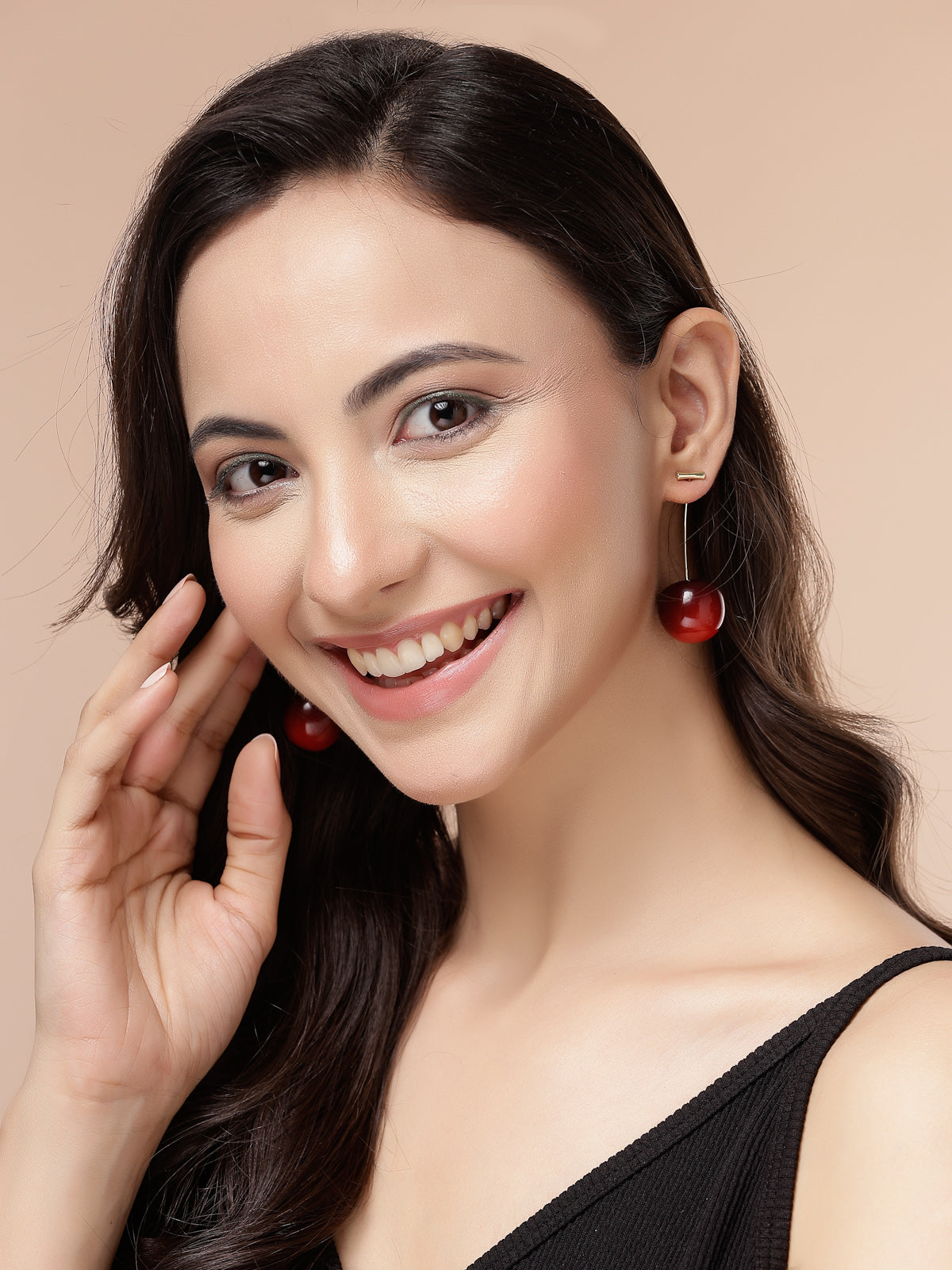 Scintillare By Sukkhi Red Cherry Shaped Gold Plated Dangle Drop Red Earrings for Women & Girls|Pair of 1|Gifts for Wife Girlfriend Mother Sister|E107280