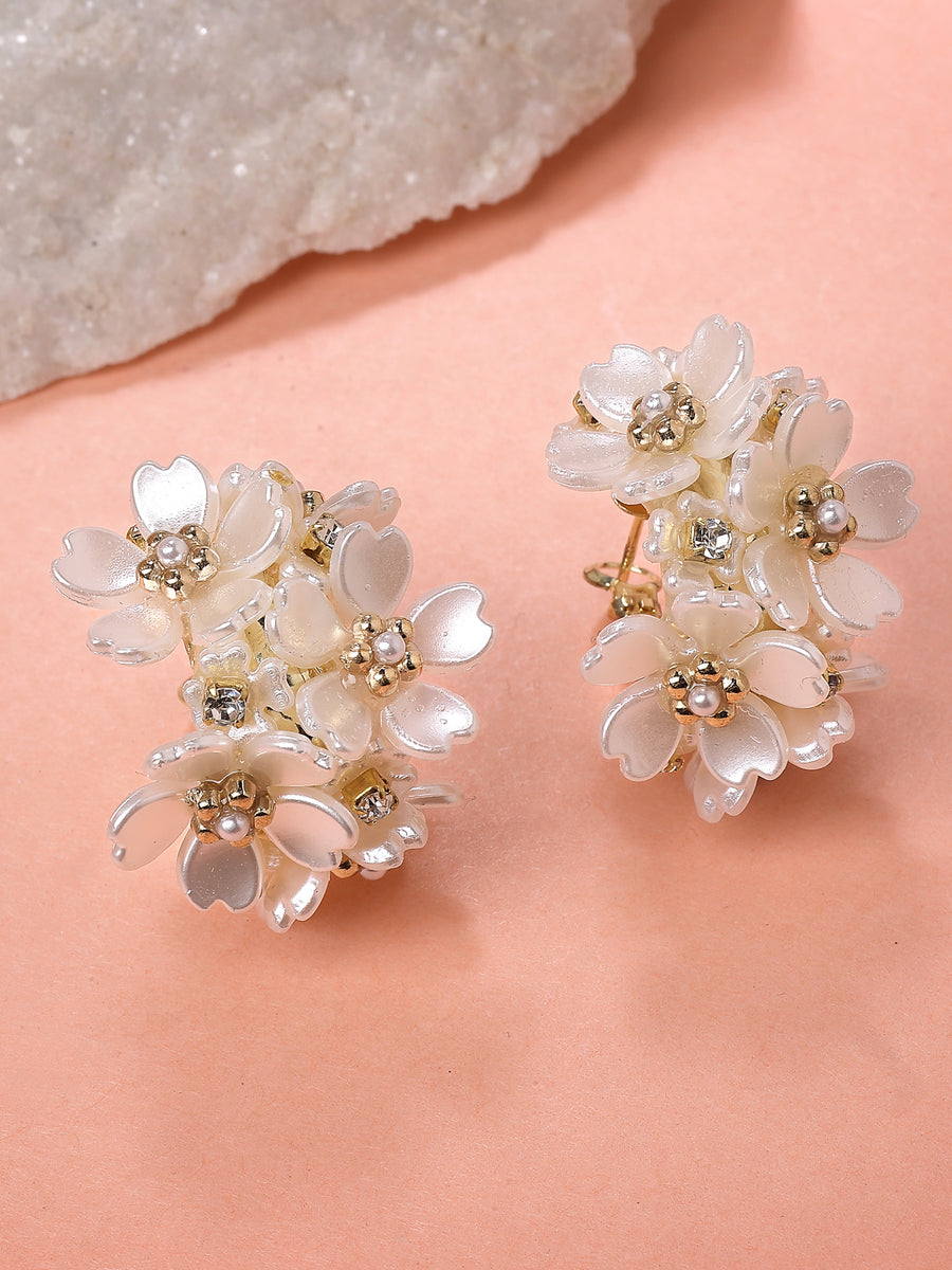 Scintillare By Sukkhi Latest Sweet & Stylish Elegant White Flower Hoop Bali Earrings for Women & Girls| Trendy Versatile Light Weighted Jewellery|Pair of 1|Gifts for Wife Girlfriend Mother Sister|E107281