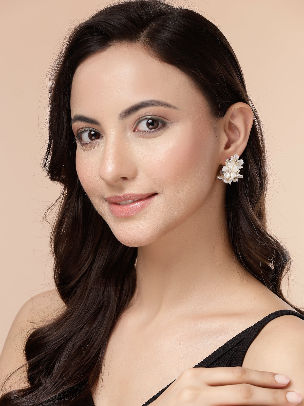 Scintillare By Sukkhi Latest Sweet & Stylish Elegant White Flower Hoop Bali Earrings for Women & Girls| Trendy Versatile Light Weighted Jewellery|Pair of 1|Gifts for Wife Girlfriend Mother Sister|E107281