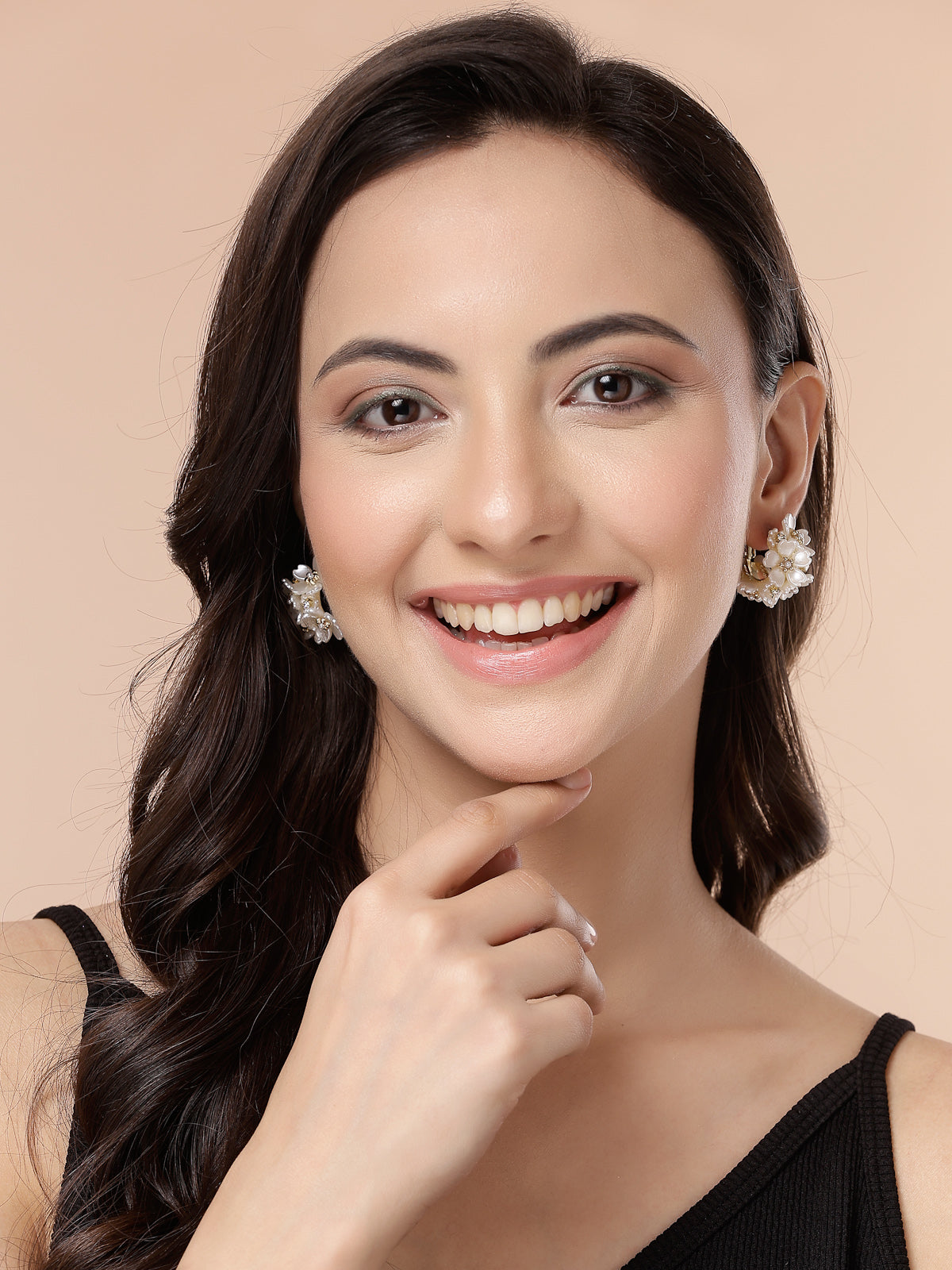 Scintillare By Sukkhi Latest Sweet & Stylish Elegant White Flower Hoop Bali Earrings for Women & Girls| Trendy Versatile Light Weighted Jewellery|Pair of 1|Gifts for Wife Girlfriend Mother Sister|E107281