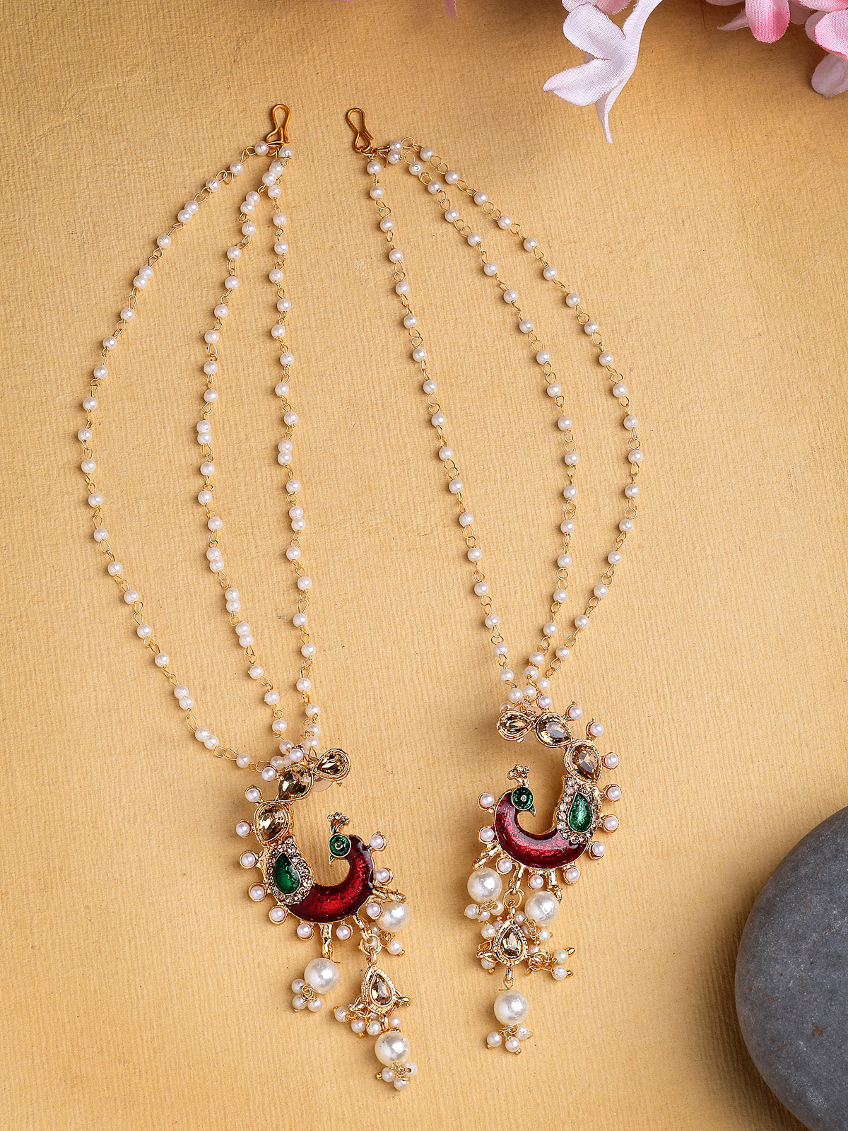 Sukkhi Most Beautiful Indian Traditional Peacock Style Gold Plated Kundan & Pearls Studded with Meenakari Work Multi Layered Earchain with Earring Jewellery For Women & Girls |E107326