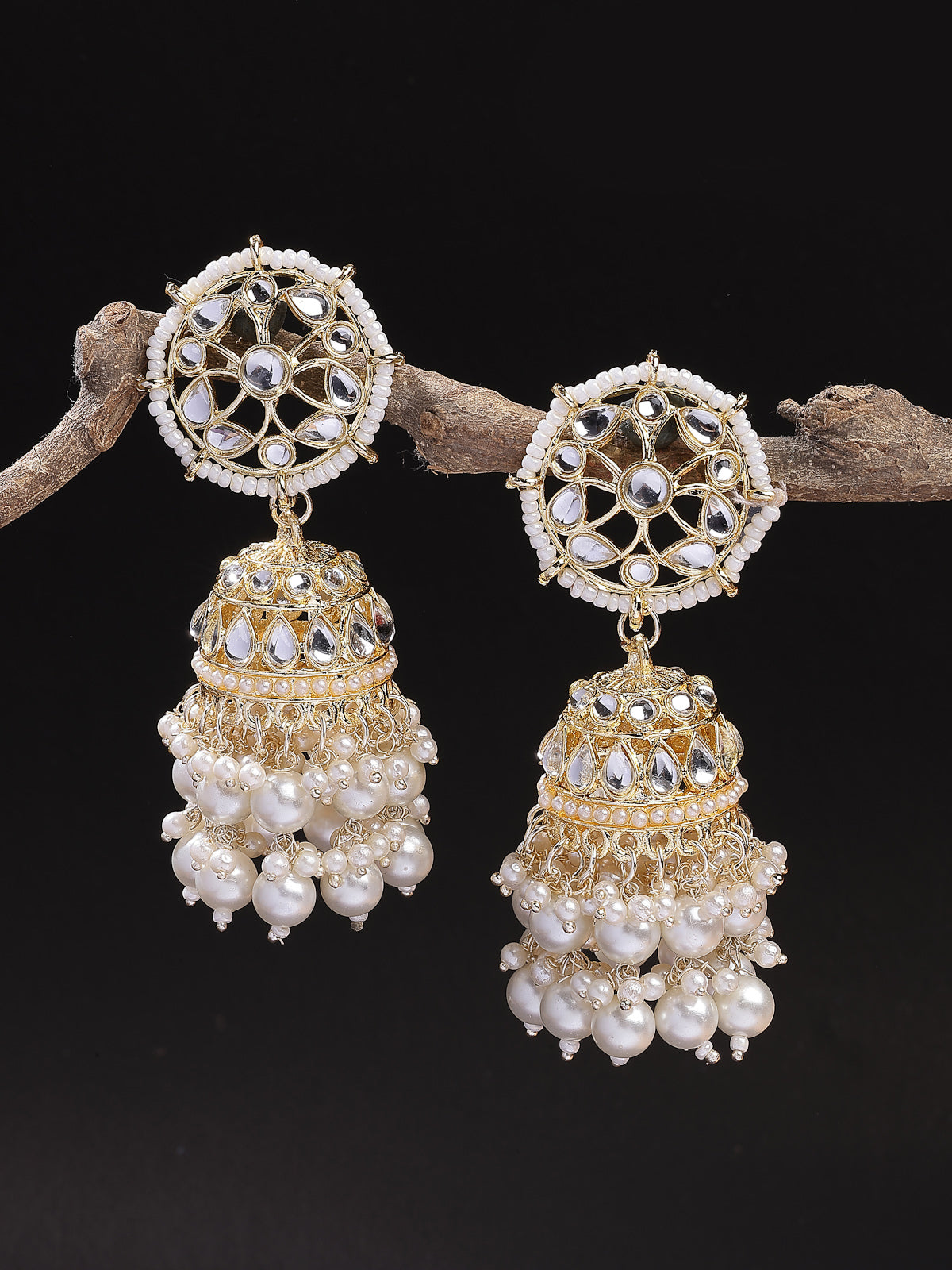 Sukkhi Iconic Ethnic Fashion Gold Tone Plated with Kundan & Pearls Studded Jhumka/Jhumka Earring Jewellery for Women & Girls|E107328