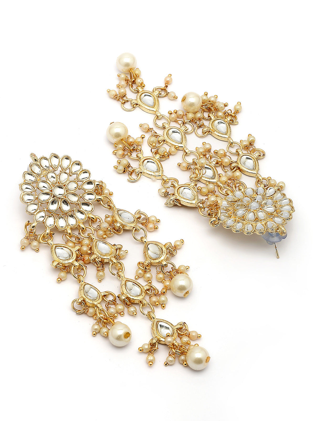 Sukkhi Beautiful Floral Style Gold Plated with Pearls & Kundan Studded White Long Dangler Tassel Earring Jewellery for Women & Girls|E107329