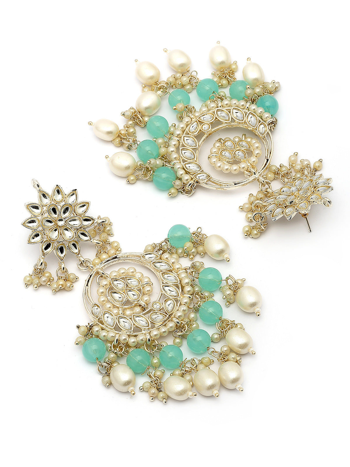 Sukkhi Innovative Floral Fashion Gold Plated with Kundan & Pearls Studded Handmade Sky Blue Chandbali Earring Jewellery For Women & Girls|E107330