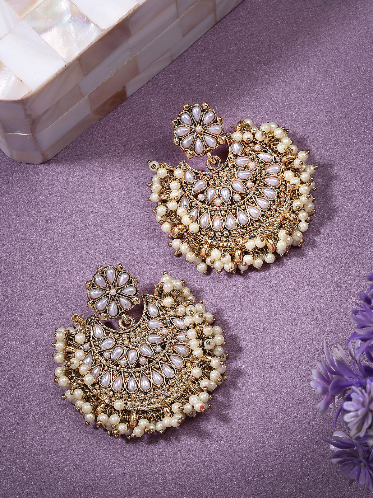 Sukkhi Decent Fashionable Ethnic Gold Tone Plated Pearls & Beaded Drop White Earring Jewellery for Women & Girls |E107333