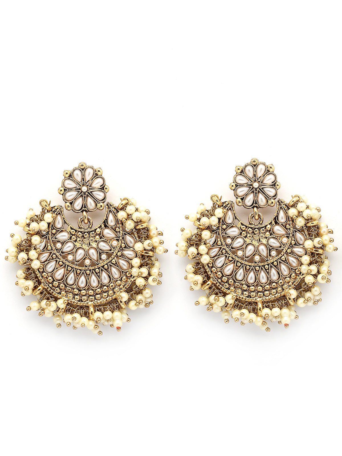 Sukkhi Decent Fashionable Ethnic Gold Tone Plated Pearls & Beaded Drop White Earring Jewellery for Women & Girls |E107333